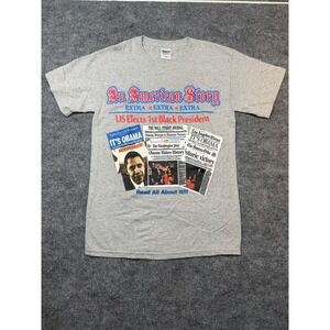 Gildan Barack Obama 2008 Election Newspaper‎ Graphic T-Shirt Grey Small NEW